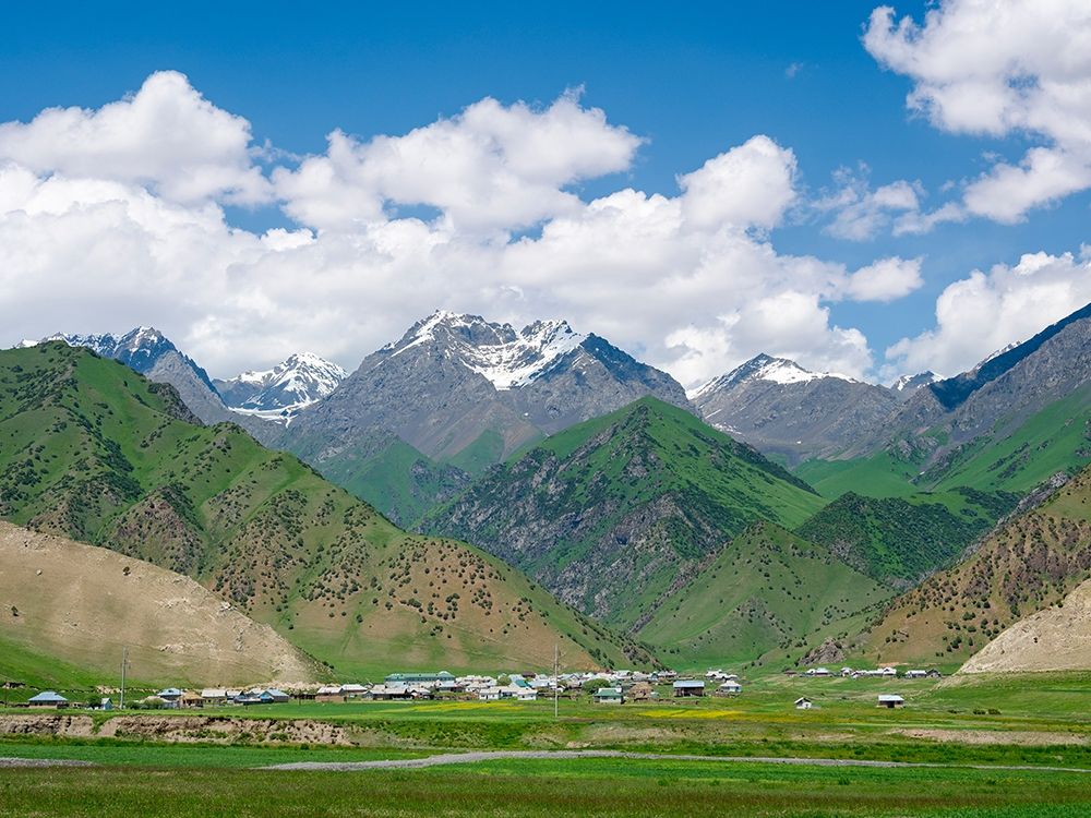 Landscape along the Pamir Highway The mountain range Tian Shan or Heavenly Mountains